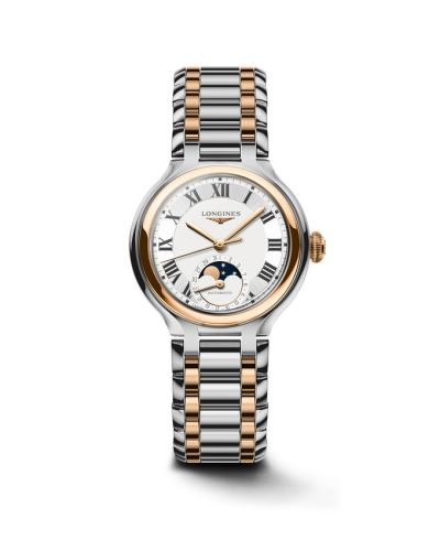 Longines L8.126.5.71.7 : PrimaLuna 34 Automatic Moonphase Stainless Steel - Pink Gold / Silver - Roman / Bracelet