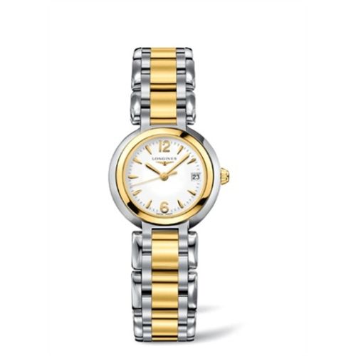 Longines L8.110.5.90.6 : PrimaLuna Quartz 26.5 Stainless Steel / Yellow Gold / White / Bracelet