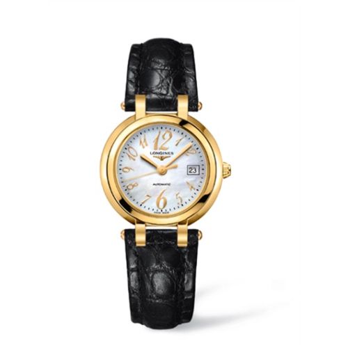 Longines L8.113.6.83.2 : PrimaLuna Automatic 30 Yellow Gold Leather Funky MOP