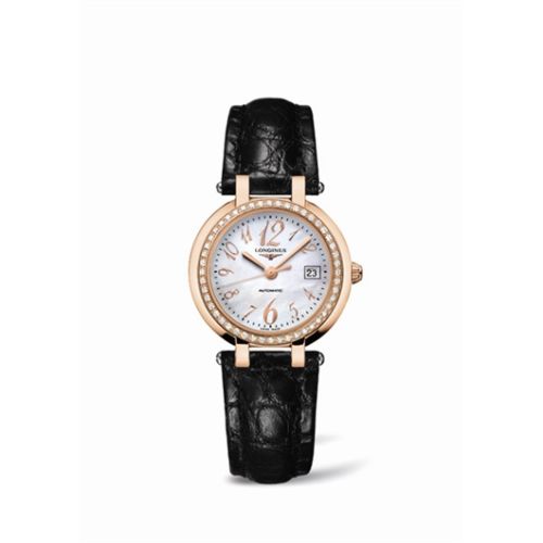 Longines L8.113.9.83.2 : PrimaLuna Automatic 30 Pink Gold Diamond Leather Funky MOP