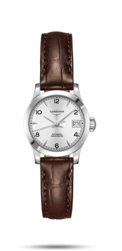 Longines L2.320.4.76.2 : Record 26mm Stainless Steel / Silver-Arabic / Alligator