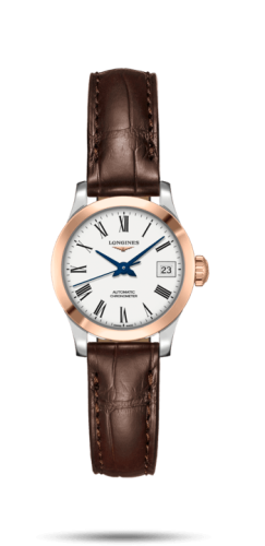 Longines L2.320.5.11.2 : Record 26mm Stainless Steel / Pink Gold / White-Roman / Alligator