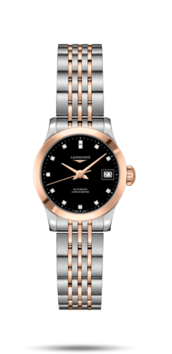 Longines L2.320.5.57.7 : Record 26mm Stainless Steel / Pink Gold / Black-Diamond / Bracelet