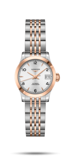 Longines L2.320.5.76.7 : Record 26mm Stainless Steel / Pink Gold / Silver-Arabic / Bracelet