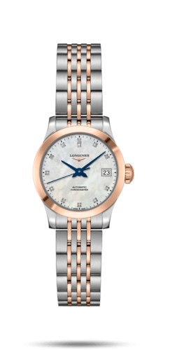 Longines L2.320.5.87.7 : Record 26mm Stainless Steel / Pink Gold / MOP-Diamond / Bracelet