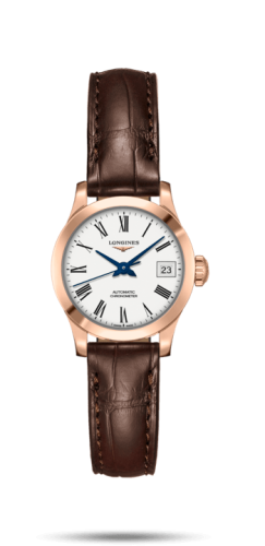 Longines L2.320.8.11.2 : Record 26mm Stainless Pink Gold / White-Roman / Alligator