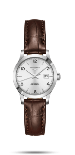 Longines L2.321.4.76.2 : Record 30mm Stainless Steel / Silver-Arabic / Alligator