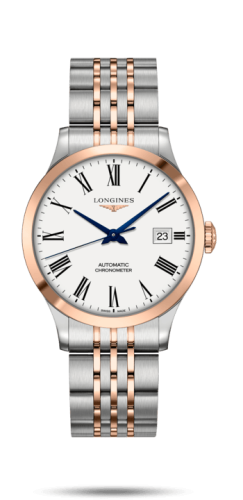 Longines L2.820.5.11.7 : Record 38.5mm Stainless Steel / Pink Gold / White-Roman / Bracelet