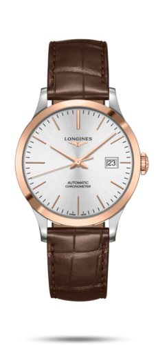 Longines L2.820.5.72.2 : Record 38.5mm Stainless Steel / Pink Gold / Silver / Alligator