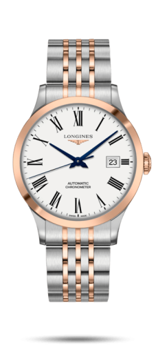 Longines L2.821.5.11.7 : Record 40mm Stainless Steel / Pink Gold / White-Roman / Bracelet