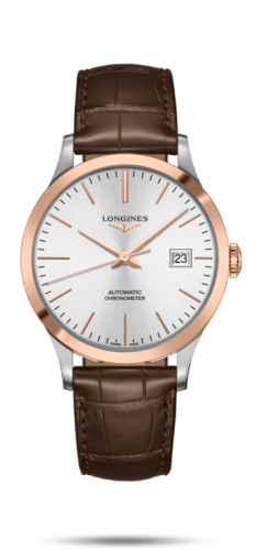 Longines L2.821.5.72.2 : Record 40mm Stainless Steel / Pink Gold / Silver / Alligator