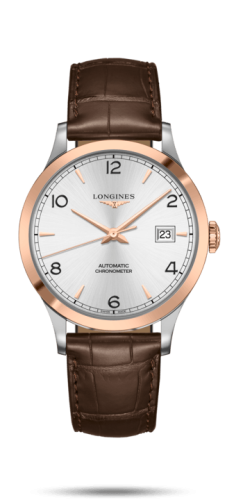 Longines L2.821.5.76.2 : Record 40mm Stainless Steel / Pink Gold / Silver-Arabic / Alligator