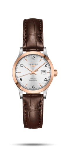 Longines L2.321.5.76.2 : Record 30mm Stainless Steel / Pink Gold / Silver-Arabic / Alligator