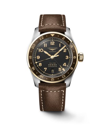 Longines L3.802.5.53.2 : Spirit Zulu Time 39 Stainless Steel - Yellow Gold / Anthracite / Strap