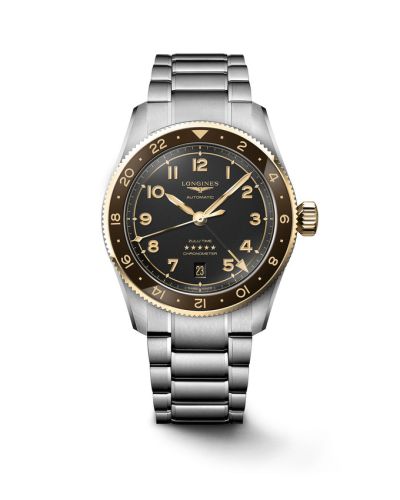 Longines L3.802.5.53.6 : Spirit Zulu Time 39 Stainless Steel - Yellow Gold / Anthracite / Bracelet