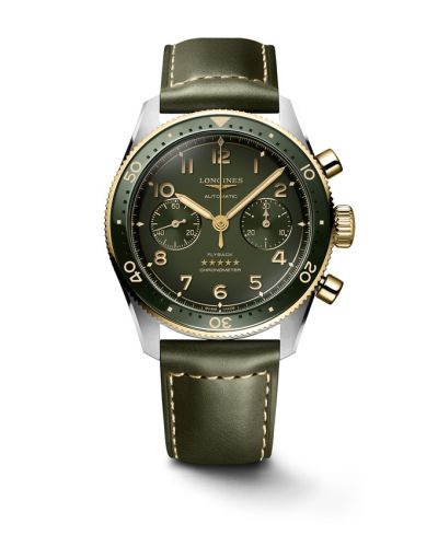 Longines L3.821.5.53.2 : Spirit Flyback 42 Stainless Steel - Yellow Gold / Green