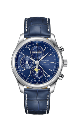 Longines L2.773.4.92.0 : Master Collection 42 Chronograph Calendar Stainless Steel / Blue / Strap