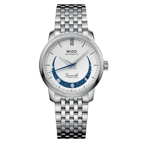 Mido M027.207.11.010.01 : Baroncelli Heritage Smiling Moon 33 Stainless Steel / White