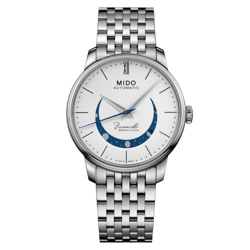 Mido M027.407.11.010.01 : Baroncelli Heritage Smiling Moon 39 Stainless Steel / White