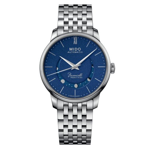 Mido M027.407.11.040.00 : Baroncelli Heritage Smiling Moon 39 Stainless Steel / Blue