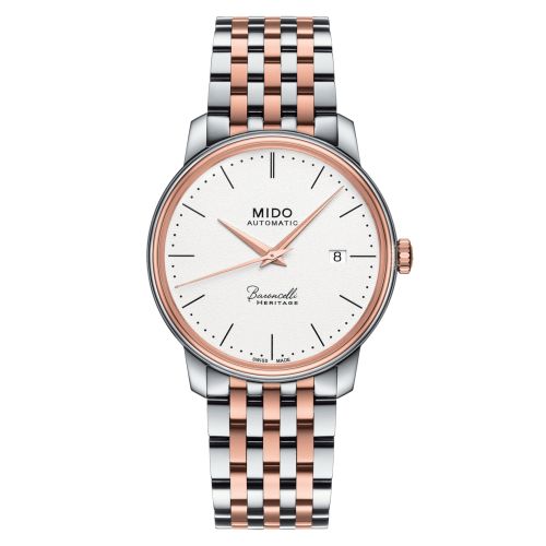 Mido M027.407.22.010.00 : Baroncelli Heritage Stainless Steel - Rose Gold / White