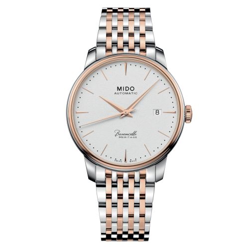 Mido M027.407.22.011.00 : Baroncelli Heritage Stainless Steel - Rose Gold / White