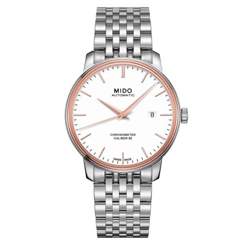Mido M027.408.41.011.00 : Baroncelli Chronometer Stainless Steel / Rose Gold / White / Bracelet