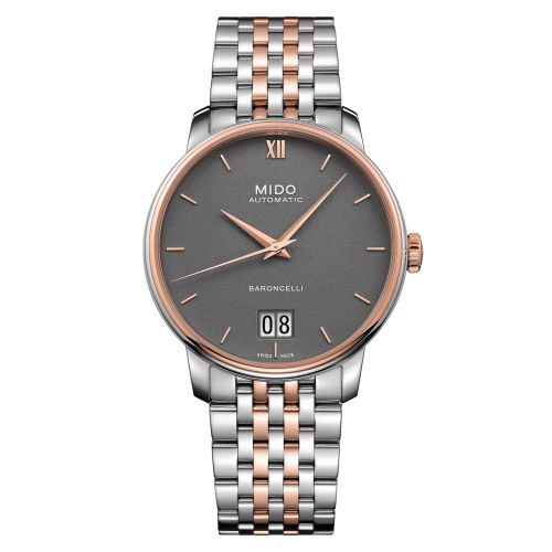 Mido M027.426.22.088.00 : Baroncelli Big Date Stainless Steel - Rose Gold / Grey / Bracelet