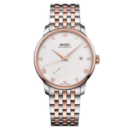 Mido M027.428.22.013.00 : Baroncelli Power Reserve Stainless Steel - Rose Gold / White / Bracelet