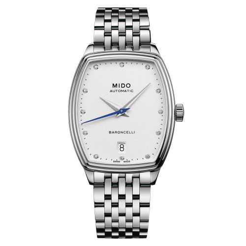 Mido M041.307.11.016.00 : Baroncelli Tonneau Lady Stainless Steel / White - Diamond / Bracelet