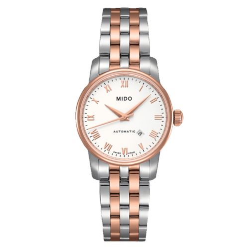 Mido M7600.9.N6.1 : Baroncelli Tradition Lady Stainless Steel - Rose Gold / White / Bracelet
