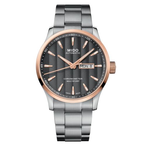 Mido M038.431.21.061.00 : Multifort Chronometer 1 Stainless Steel / Rose Gold / Grey / Bracelet
