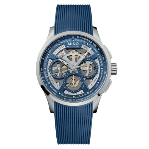 Mido M038.662.17.040.00 : Multifort Chronograph Skeleton Stasinless Steel / Blue / Rubber
