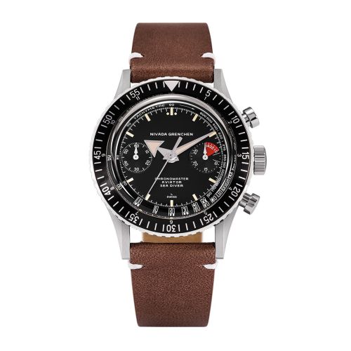 Nivada Grenchen 86001A-BROL : Chronomaster Aviator Sea Diver Automatic Stainless Steel / Black / Brown Leather