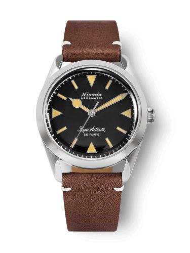 Nivada Grenchen 32024A02 : Super Antarctic Black - Yellow Luminova / Stainless Steel / Brown - White