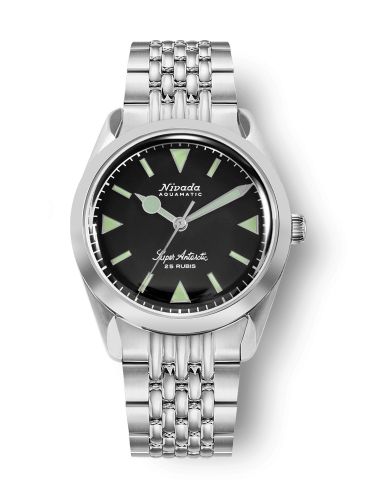 Nivada Grenchen 32026A04 : Super Antarctic Black - Green Luminova / Stainless Steel / Beads of Rice
