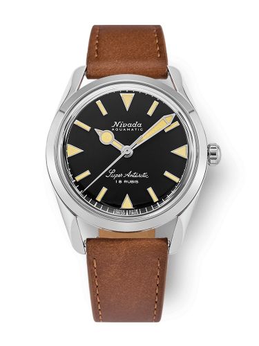 Nivada Grenchen 35013M16 : Super Antarctic 35 Black - Beige Luminova / Stainless Steel / Brown