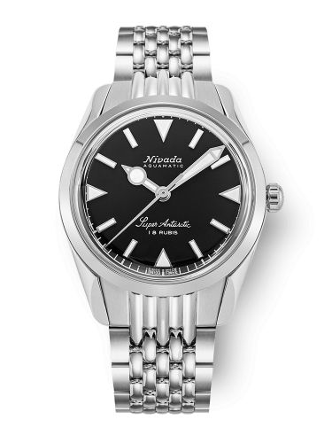 Nivada Grenchen 35014M04 : Super Antarctic 35 Black - White Luminova / Stainless Steel / Beads of Rice