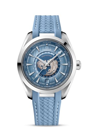 Omega 220.12.43.22.03.002 : Seamaster Aqua Terra 150M Master Chronometer 43 Worldtimer Stainless Steel / Summer Blue / Rubber
