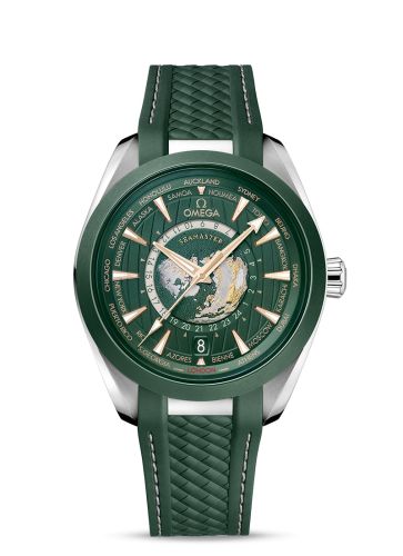 Omega 220.32.43.22.10.001 : Seamaster Aqua Terra 150M Master Chronometer 43 Worldtimer Stainless Steel - Ceramic / Green / Rubber