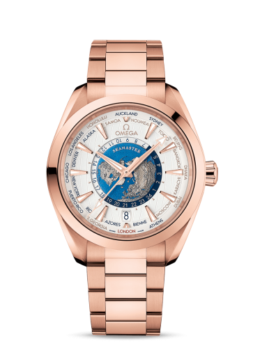 Omega 220.50.43.22.02.001 : Seamaster Aqua Terra 150M Master Chronometer 43 Worldtimer Sedna Gold / Silver / Bracelet