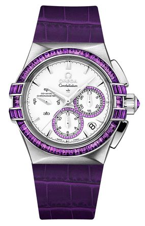 Omega 121.58.35.50.54.002 : Constellation Co-Axial 35 Chronograph Double Eagle White Gold / Silver / Purple Alligator