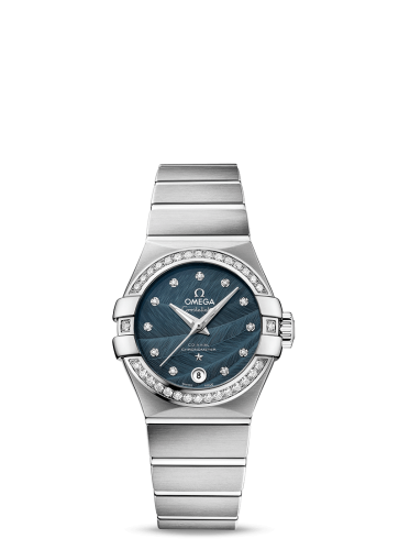 Omega 123.15.27.20.53.001 : Constellation Co-Axial 27 Brushed Stainless Steel / Diamond / Blue Feather