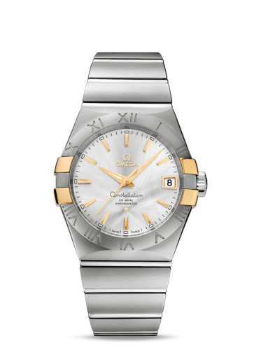 Omega 123.20.38.21.02.005 : Constellation Co-Axial 38 Stainless Steel / Yellow Gold Claws / Silver