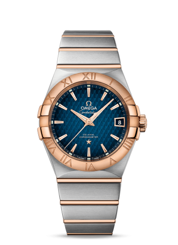 Omega 123.20.38.21.03.001 : Constellation Co-Axial 38 Stainless Steel / Red Gold / Blue Lozenge