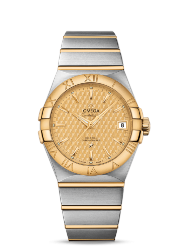 Omega 123.20.38.21.08.002 : Constellation Co-Axial 38 Stainless Steel / Yellow Gold / Champagne Lozenge