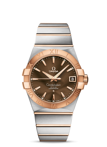 Omega 123.20.38.21.13.001 : Constellation Co-Axial 38 Stainless Steel / Red Gold / Brown