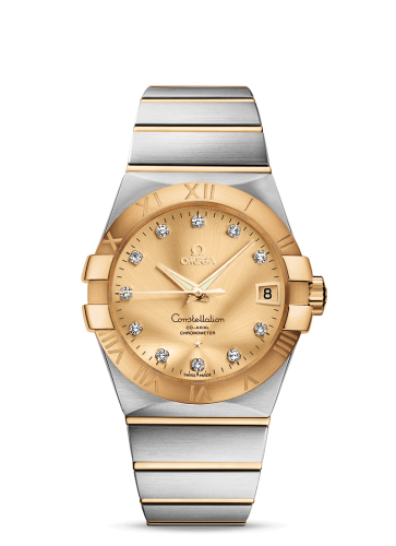 Omega 123.20.38.21.58.001 : Constellation Co-Axial 38 Stainless Steel / Yellow Gold / Champagne