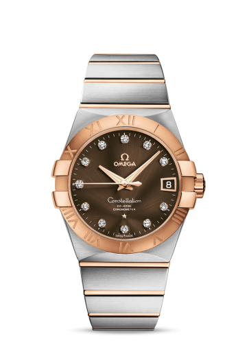 Omega 123.20.38.21.63.001 : Constellation Co-Axial 38 Stainless Steel / Red Gold / Brown
