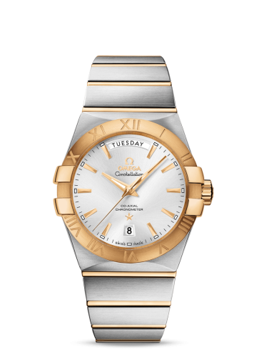 Omega 123.20.38.22.02.002 : Constellation Co-Axial 38 Day-Date Stainless Steel / Yellow Gold / Silver